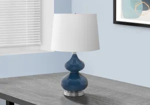 AzureGlo Contemporary Lamp - 24” Blue Glass with Ivory Shade