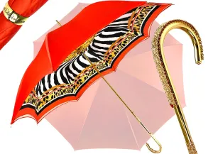 Elegant Internally Leopard Print Umbrella, Double Cloth