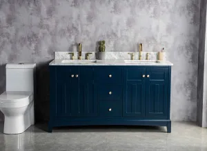 Rubeza 1500mm Pergamum Vanity Unit with Carrara Marble Top - Dark Blue & Gold