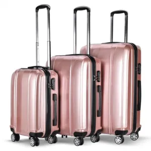 Set of 3 Durable Suitcases in Pink - 20, 24, 28 GLOBALWAY ABS PC Luggage Travel Collection