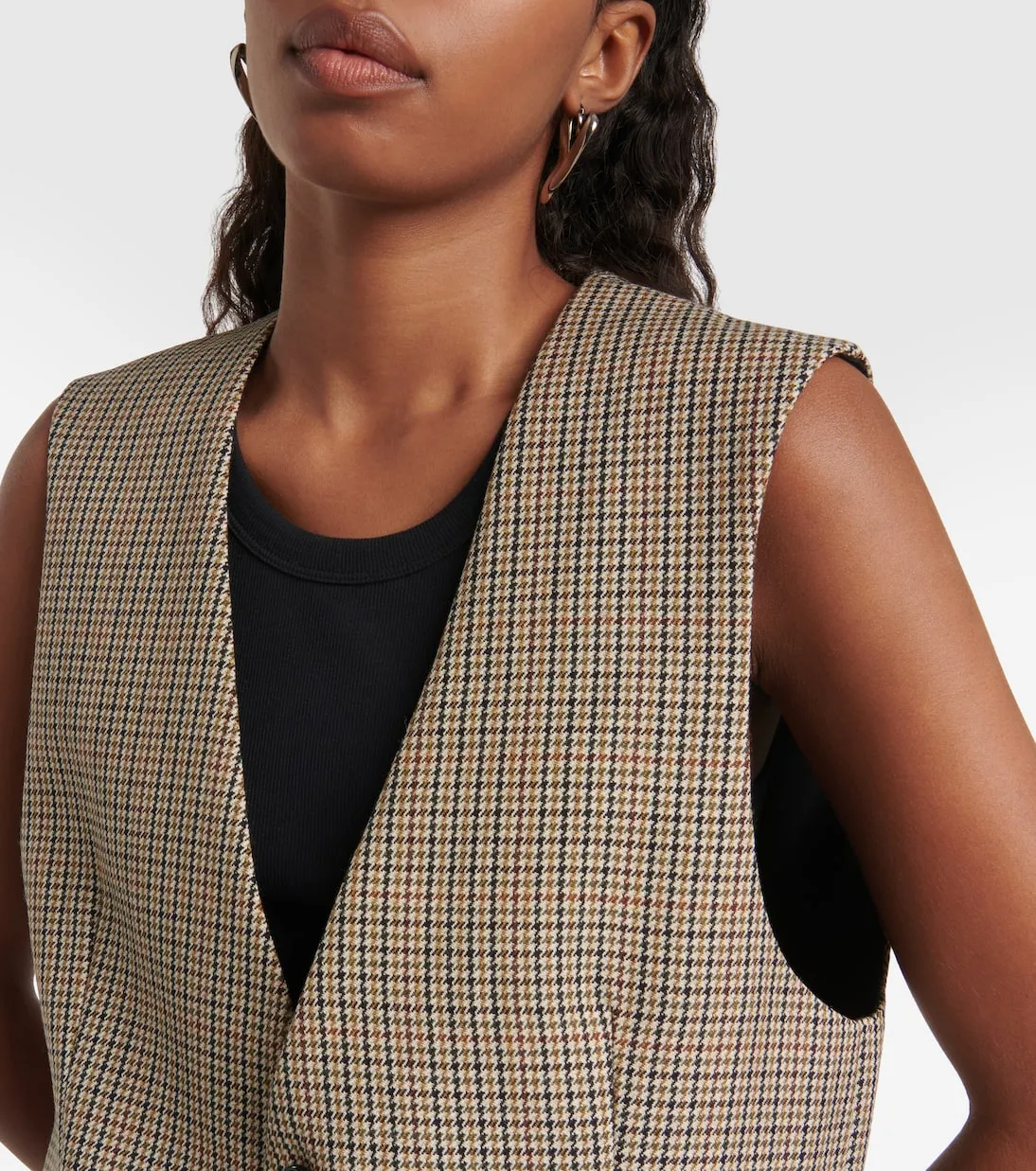 Ami Paris natural wool vest with houndstooth pattern, beige