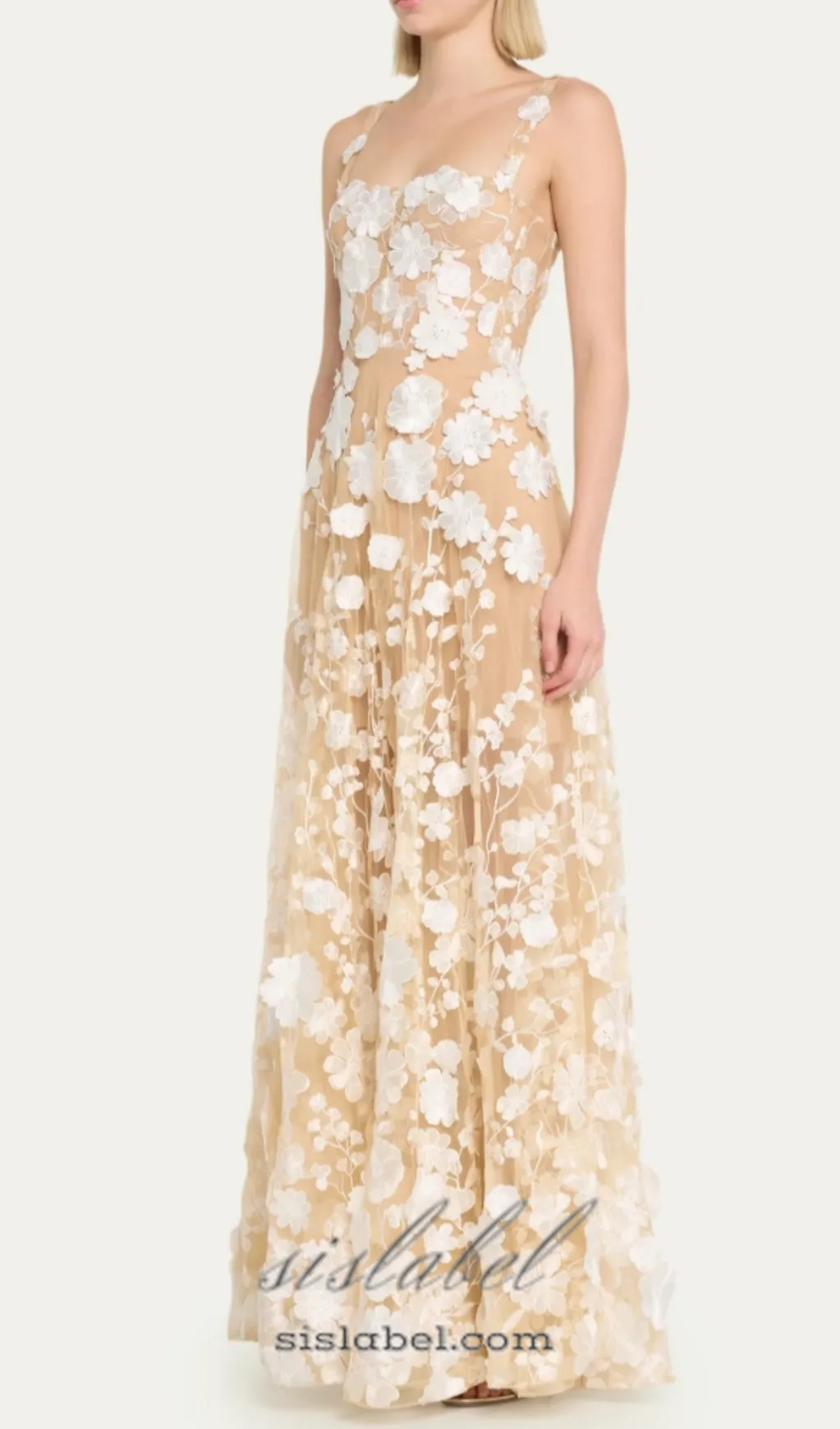 APPHIA FLORAL EMBROIDERED SLEEVELESS TULLE MAXI DRESS