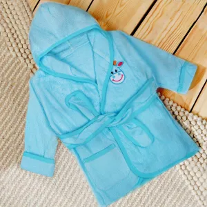 Baby Moo Blushing Cow Embroidered Half Sleeves Bathrobe - Turquoise