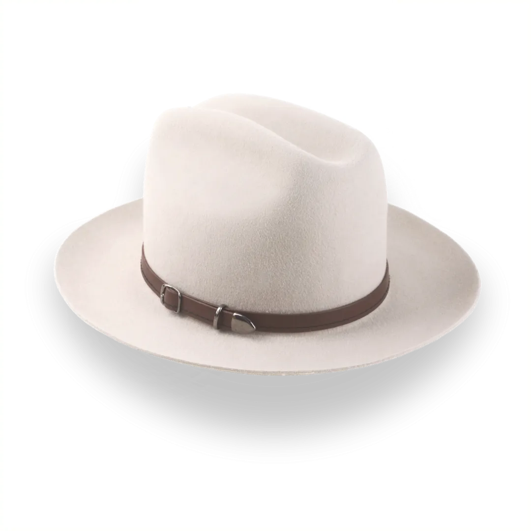 Beige Cowboy Fedora Hat with Artisanal Leather Hat Belt | The Patriot