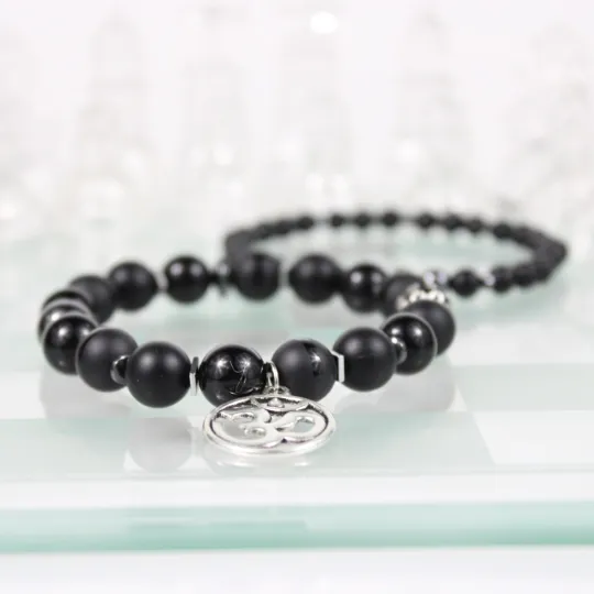 Black Onyx OM Bead Bracelet Set