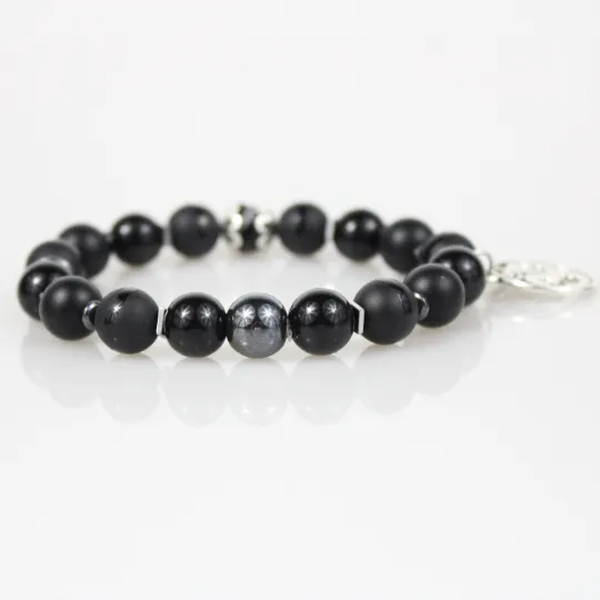 Black Onyx OM Bead Bracelet Set