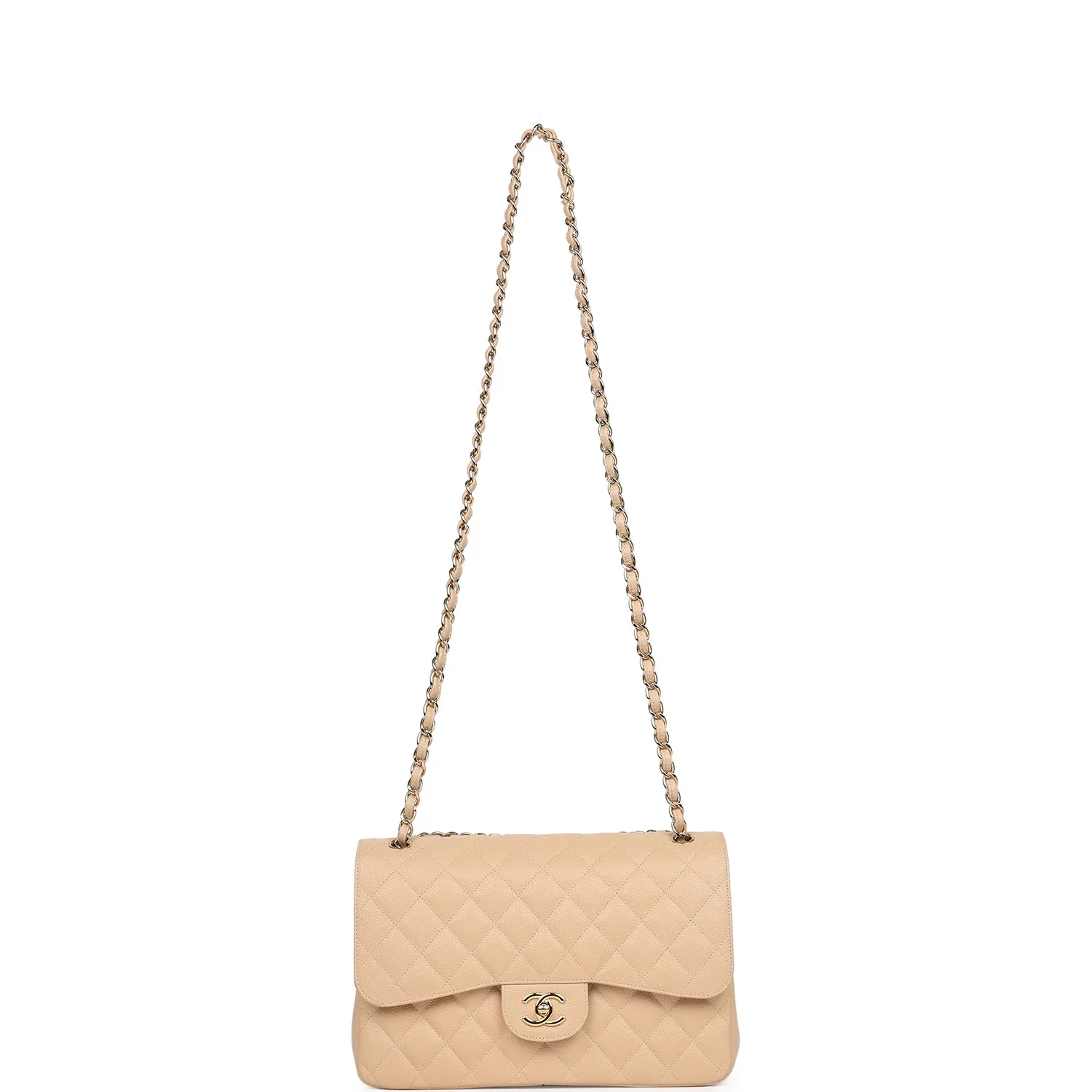 Chanel Jumbo Classic Double Flap Bag Beige Caviar Gold Hardware