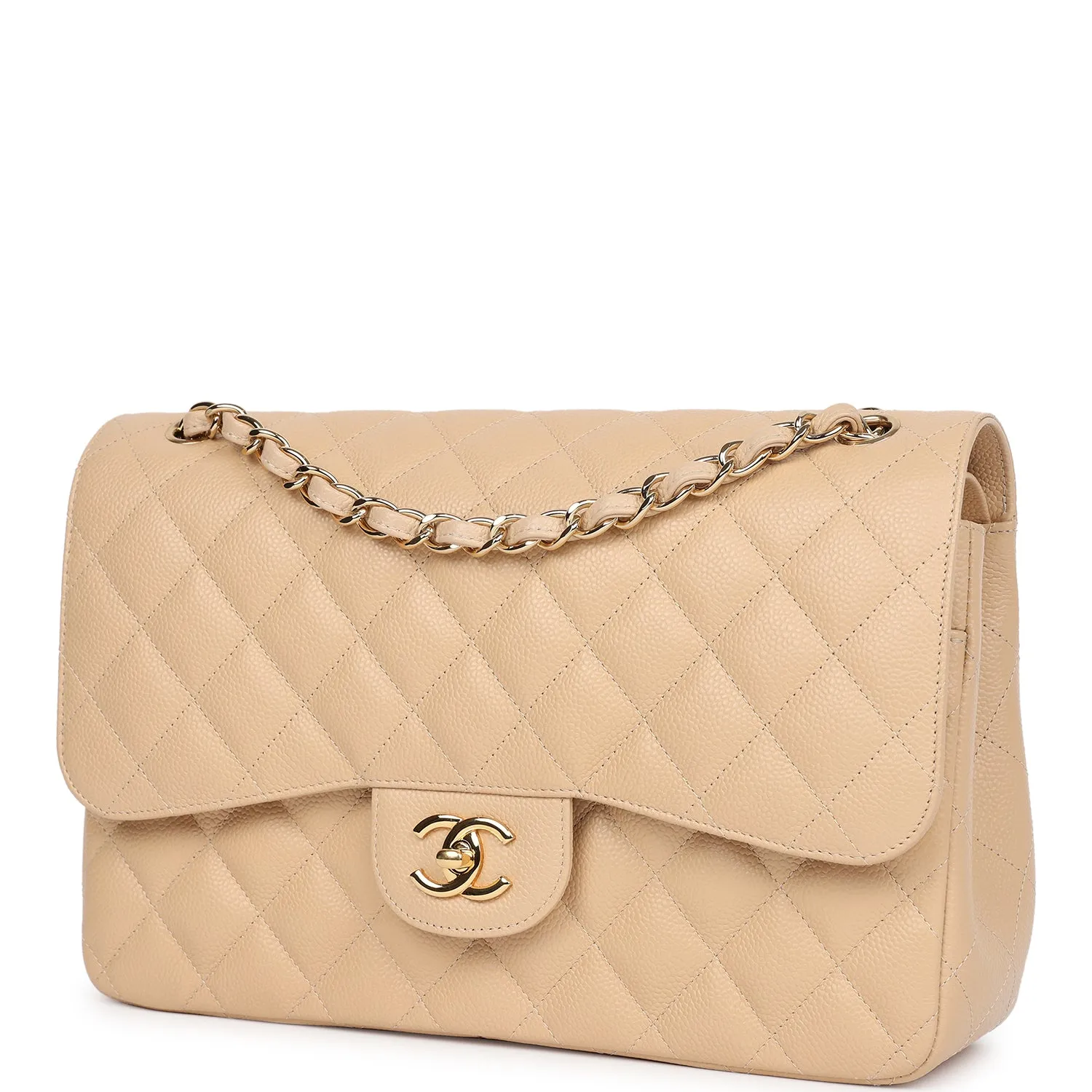 Chanel Jumbo Classic Double Flap Bag Beige Caviar Gold Hardware