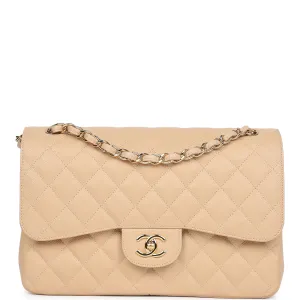 Chanel Jumbo Classic Double Flap Bag Beige Caviar Gold Hardware