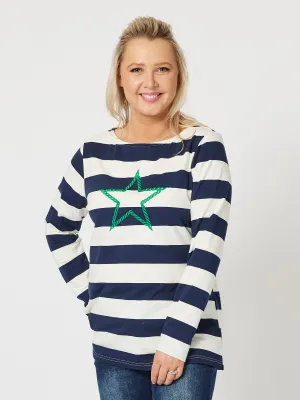 Clover Stripe Tee - Navy