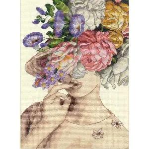 Counted Cross Stitch Kit 5in x 7in Garden Lady