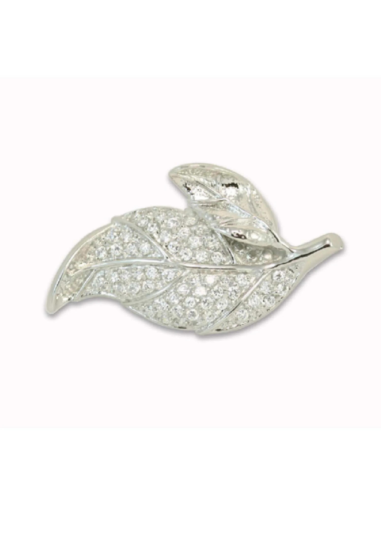 Cubic Zirconia Sterling Silver Rhodium Plated Leaf Pin