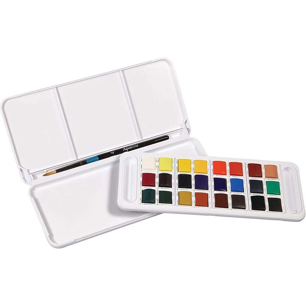 Daler Rowney Aquafine Watercolor Paint 24 Pan Travel Box Set