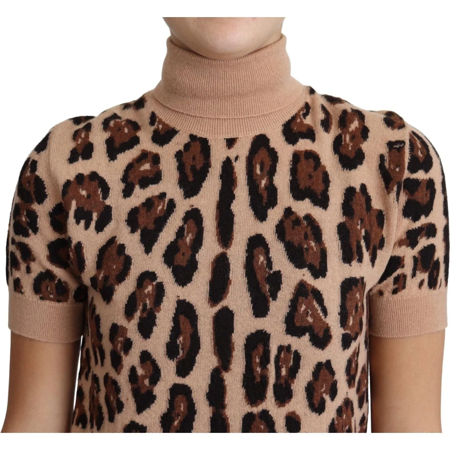 Dolce & Gabbana Elegant Leopard Print Wool Turtleneck Top