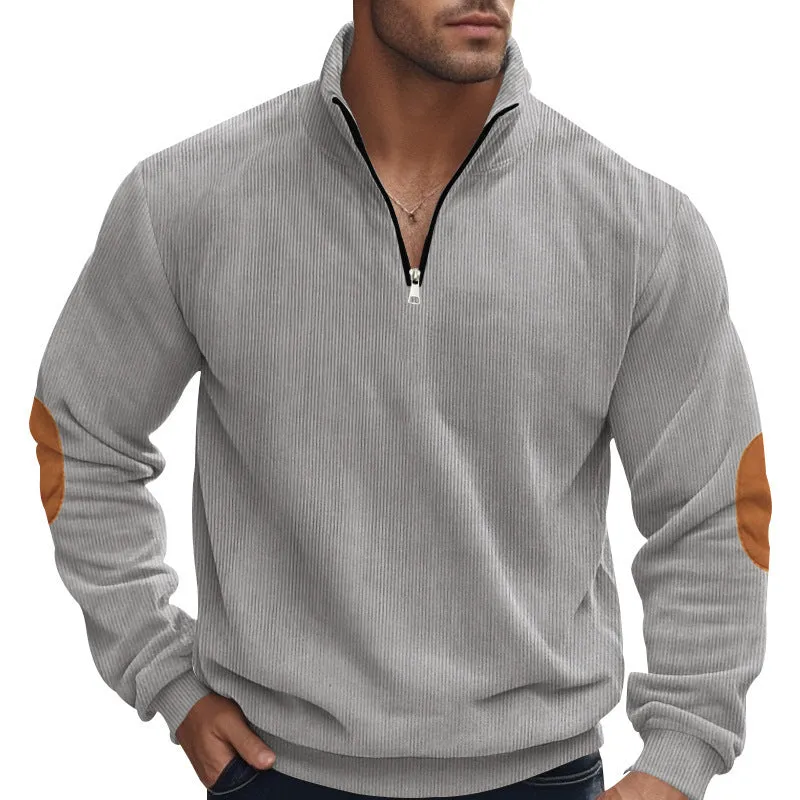 Embroidered Men's Corduroy Long Sleeve Sweatshirt