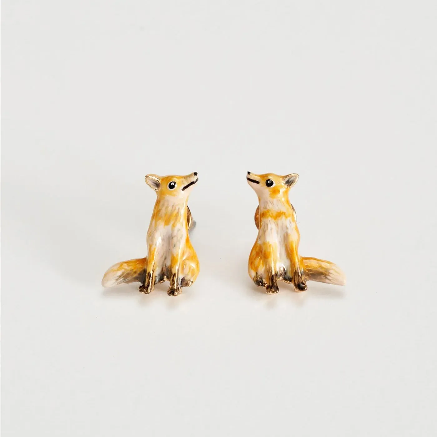 Fable Petit Enamel Sitting Fox Stud Earrings