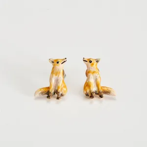 Fable Petit Enamel Sitting Fox Stud Earrings