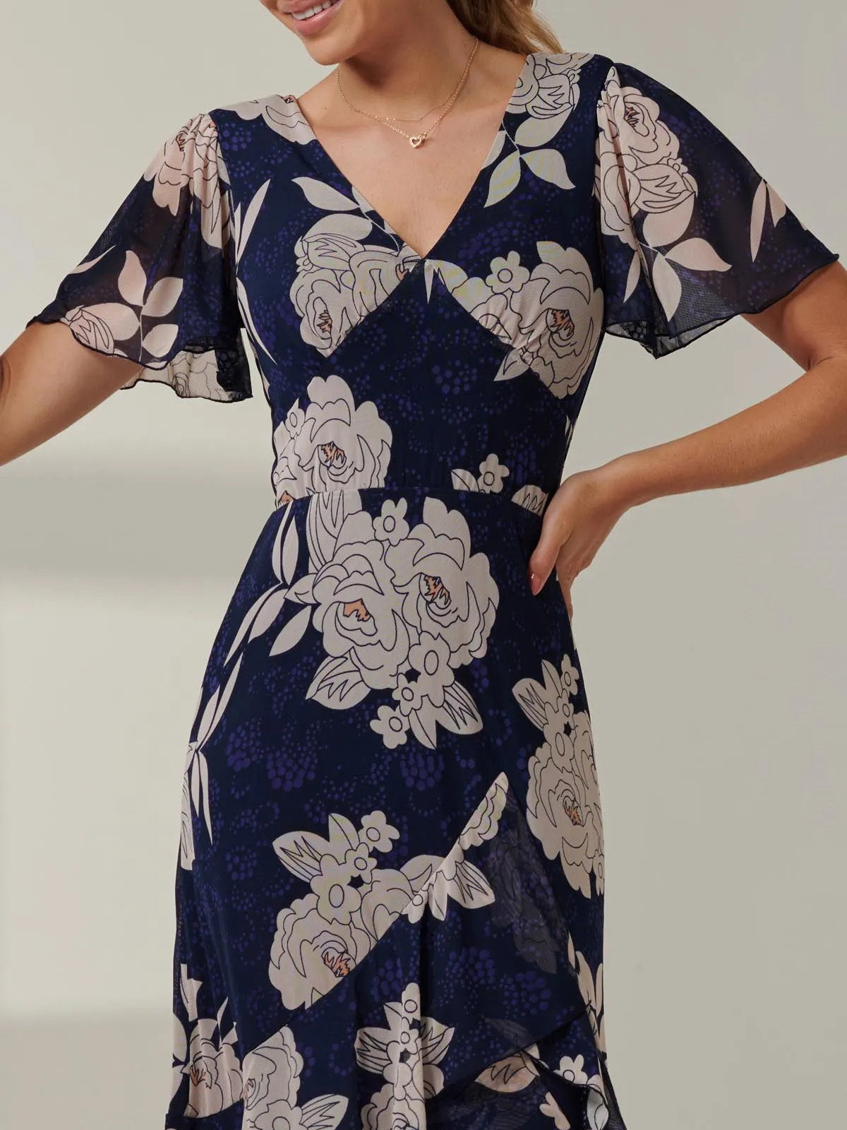 Floral Printed Tiered Maxi Dress, Navy Floral