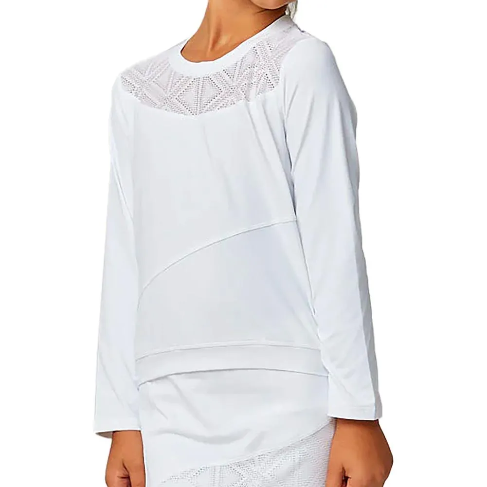 Girl's Diamond Jacquard Tennis Pullover White and Diamond Jacquard