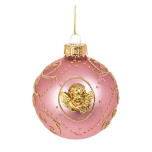 Gold Cherub on Pink GlassBall Ornament