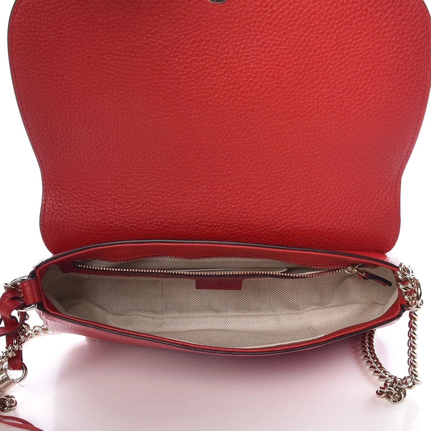 Gucci Soho Disco GG Tassel Chain Crossbody Flap Leather Bag Red