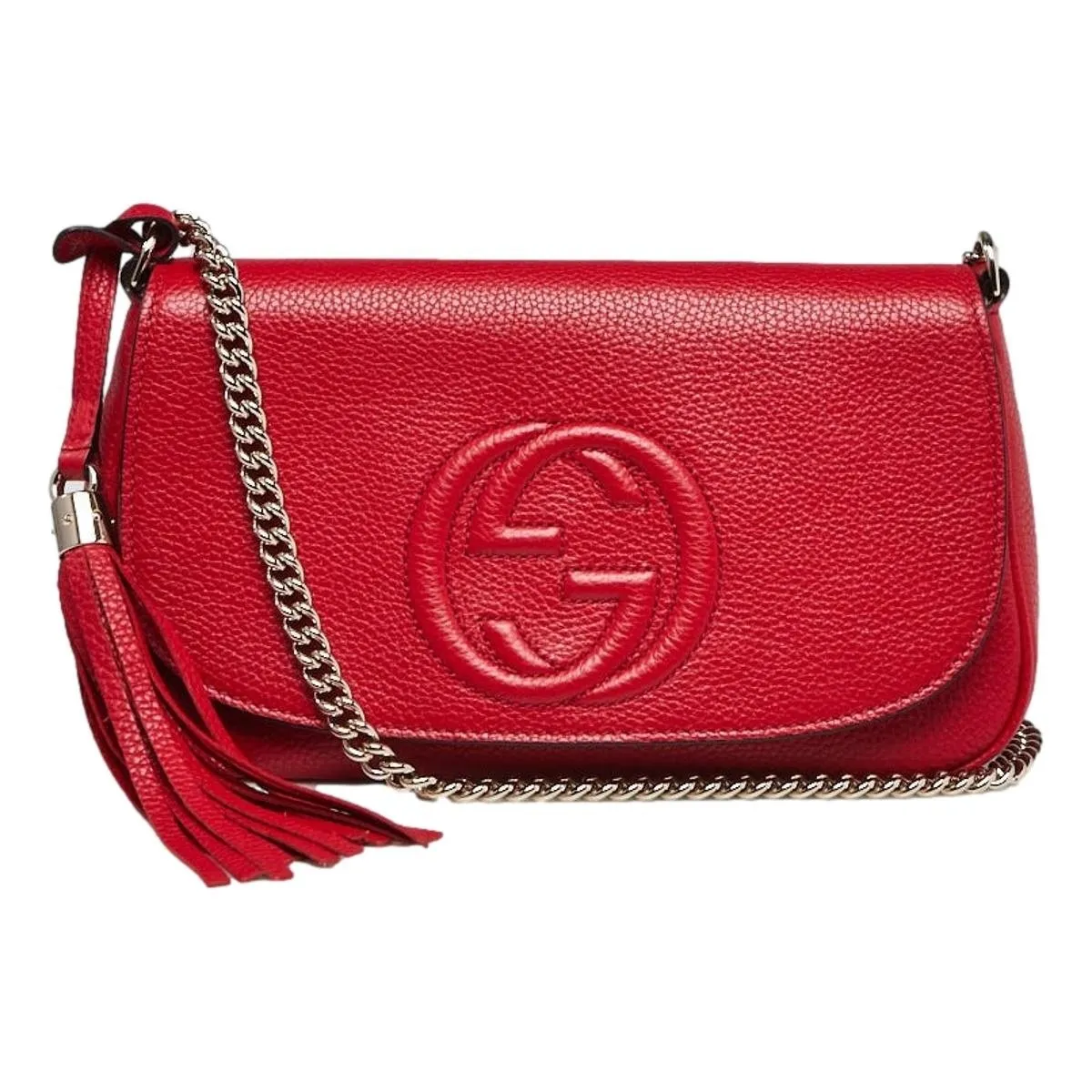 Gucci Soho Disco GG Tassel Chain Crossbody Flap Leather Bag Red