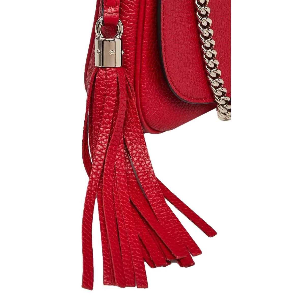 Gucci Soho Disco GG Tassel Chain Crossbody Flap Leather Bag Red