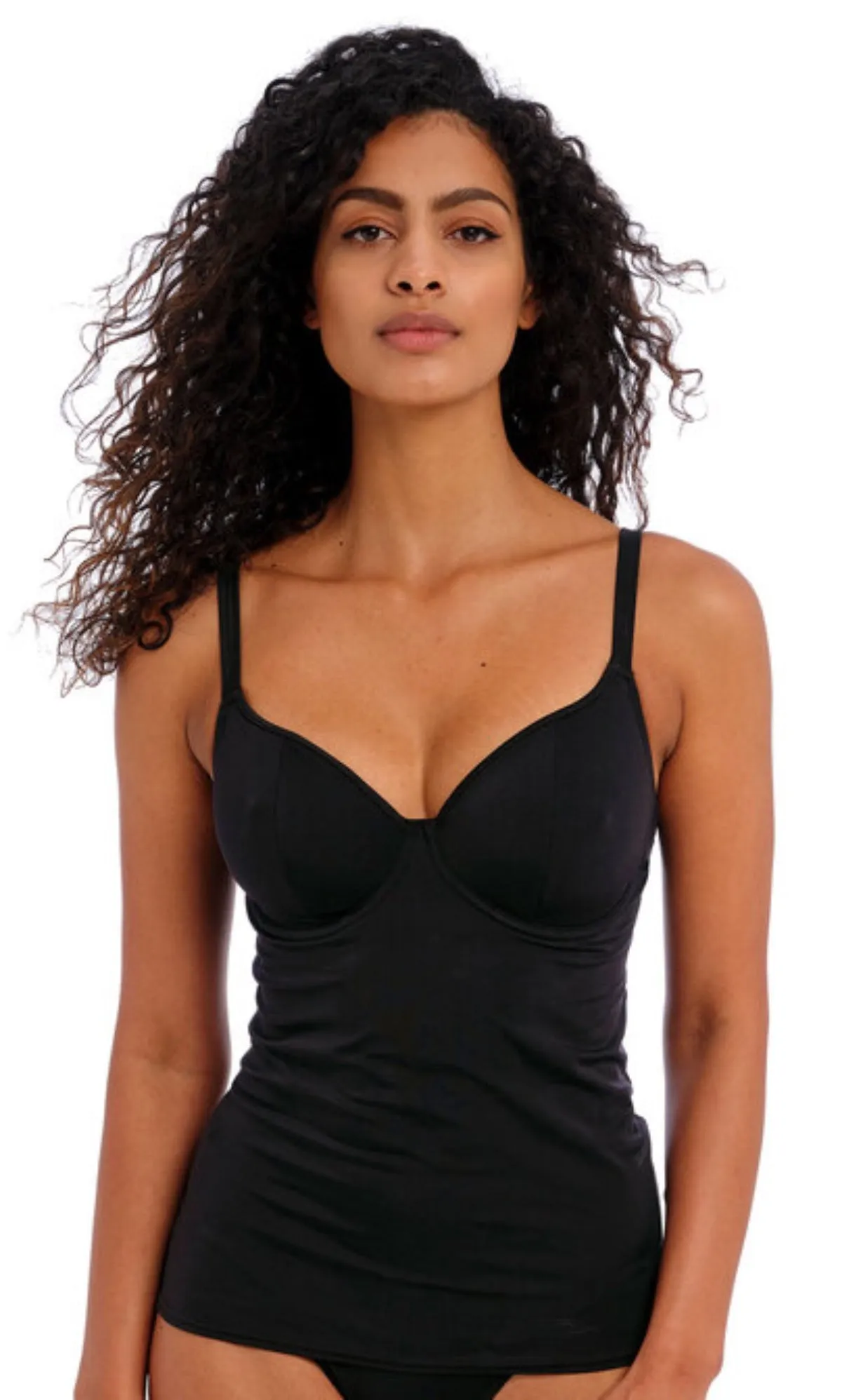 Jewel Cove Plain Black UW Tankini Top, Special Order D Cup to HH Cup