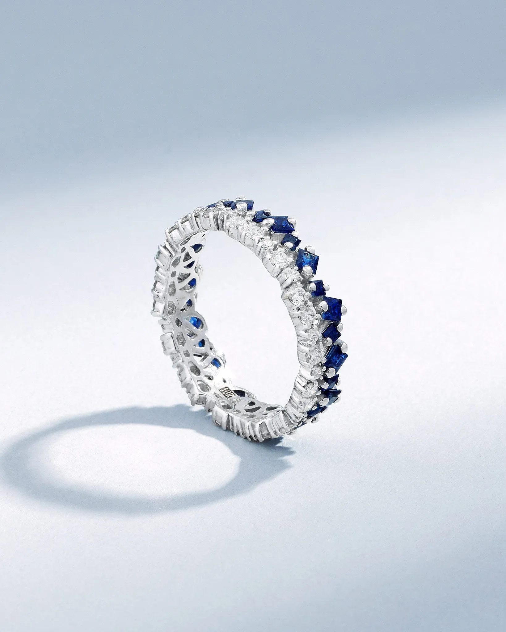 La Fantaisie Short Stack Dark Blue Sapphire Eternity Band