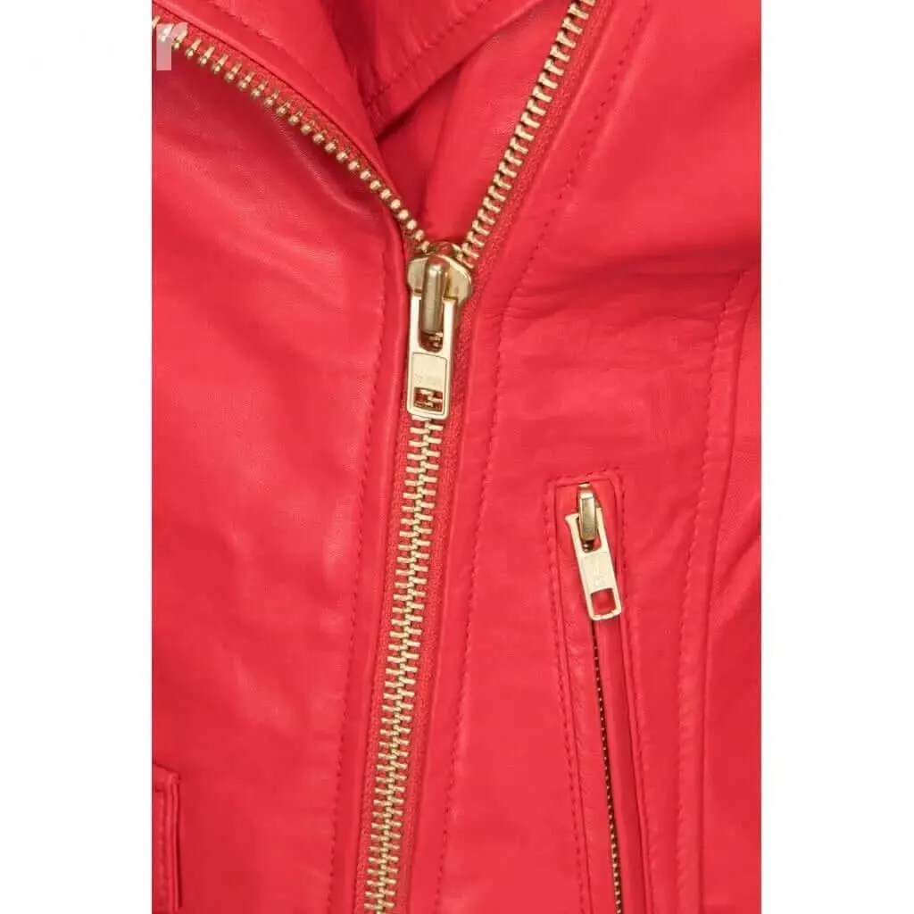 Lamb Gloving Red Biker Jacket