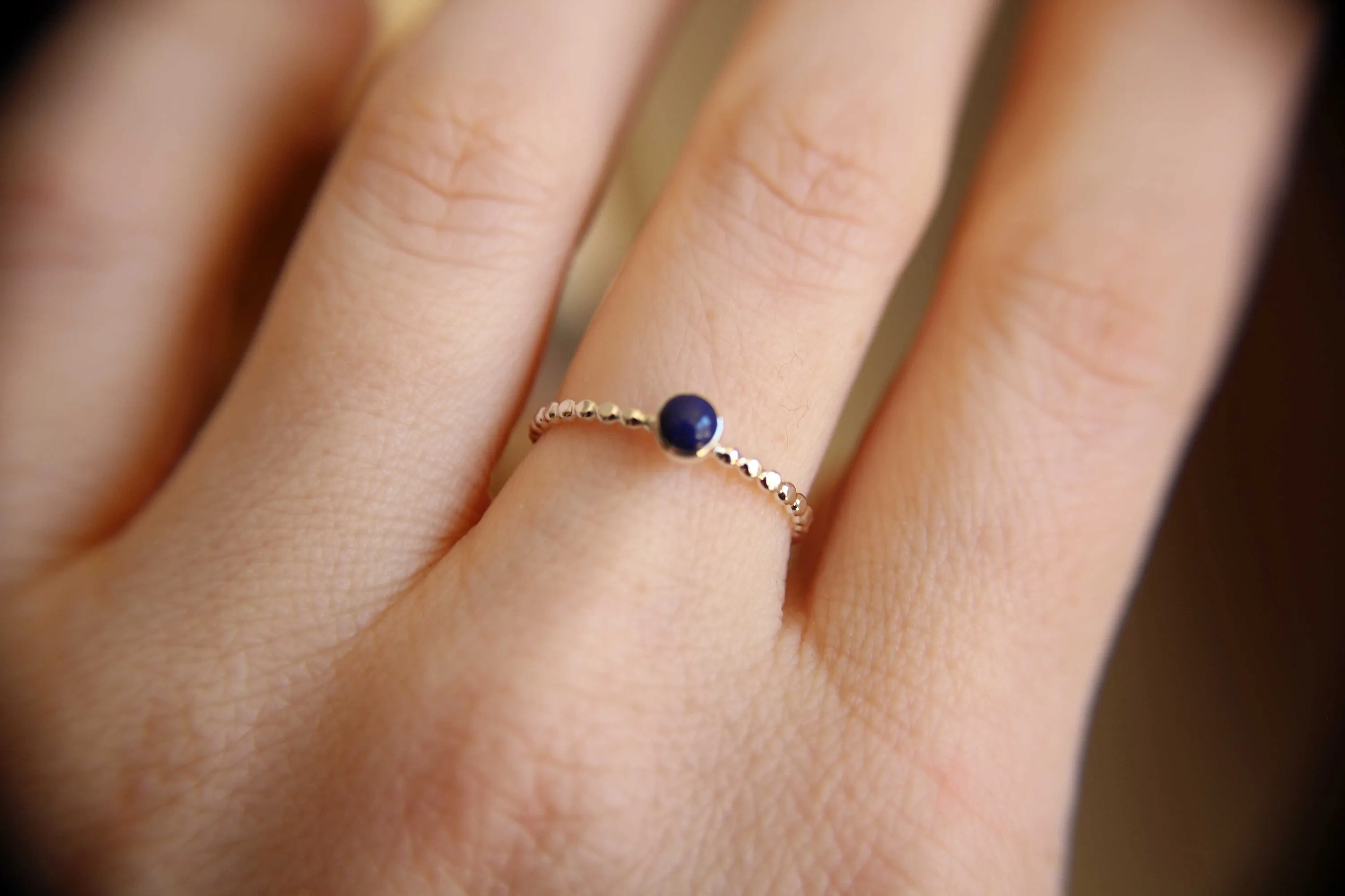 Lapis Ring, Lapis Stacking Ring, Beaded Lapis Ring, Gemstone Ring, Lapis Lazuli Ring, Gemstone Stacking Ring, Blue, Lapis Lazuli Stone, Gift