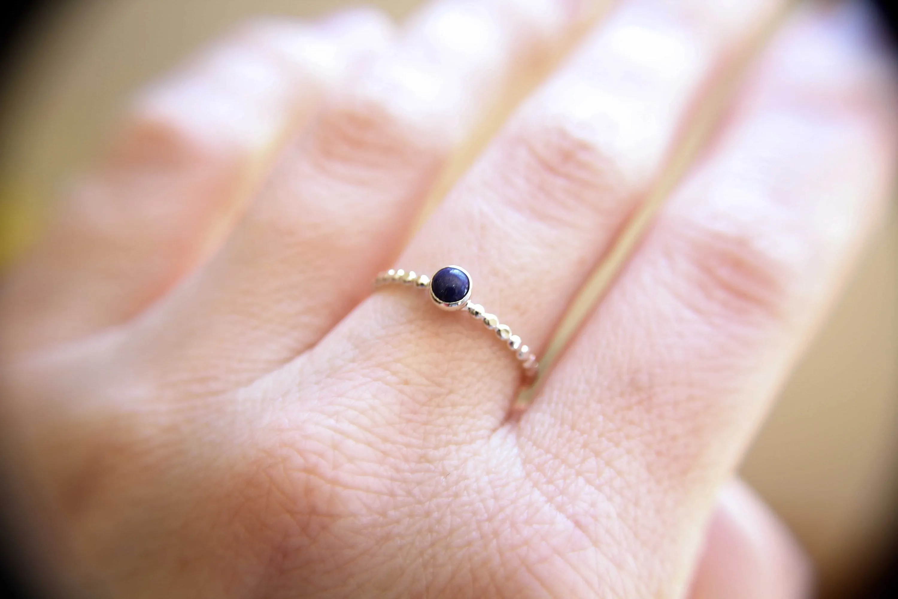 Lapis Ring, Lapis Stacking Ring, Beaded Lapis Ring, Gemstone Ring, Lapis Lazuli Ring, Gemstone Stacking Ring, Blue, Lapis Lazuli Stone, Gift