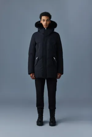 Luxurious Mackage EDWARD-BX 2-in-1 Down Parka with Detachable Hooded Bib & Blue Fox Fur Trim