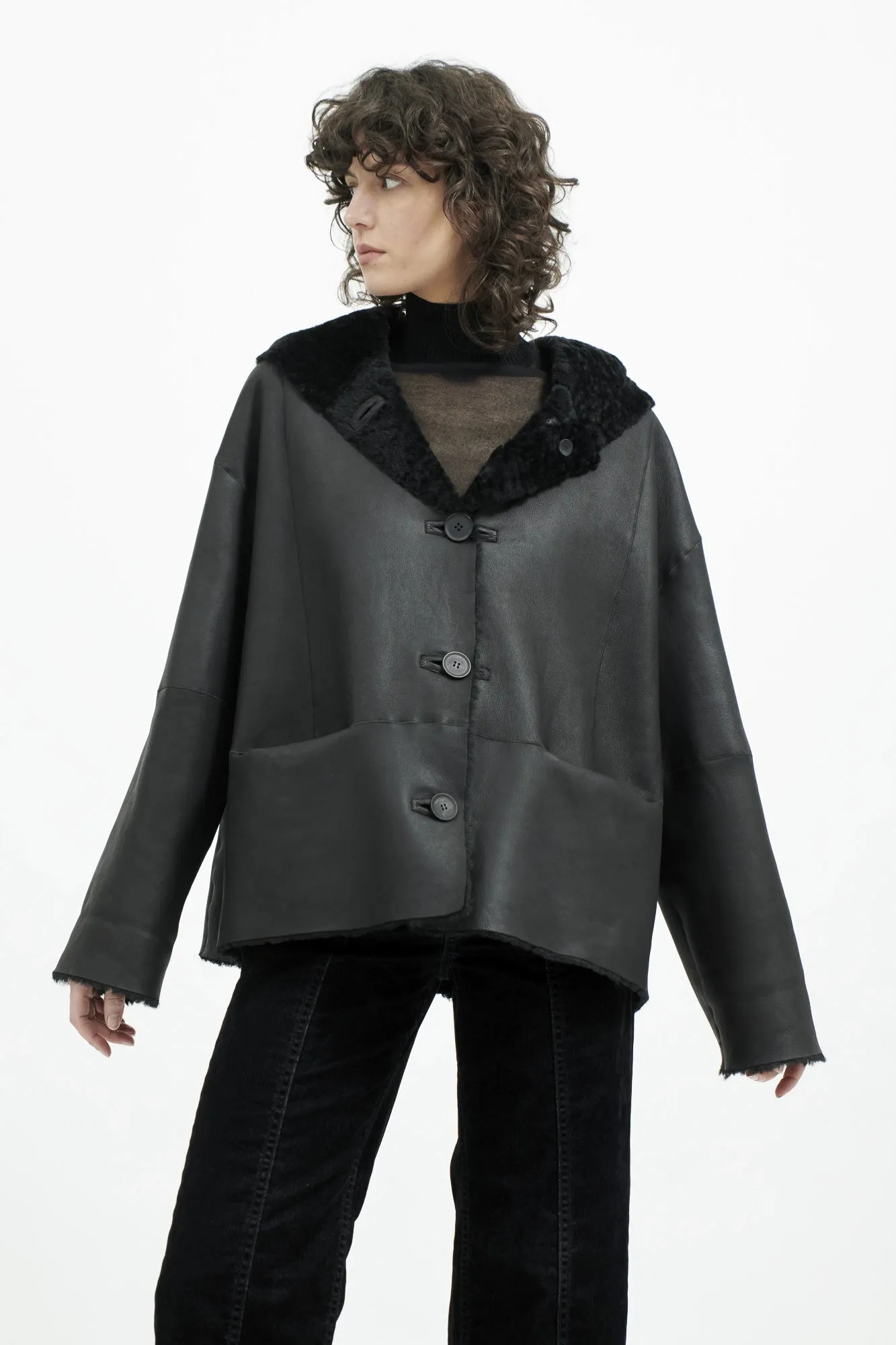 Malo Reversible Black Sheepskin Jacket