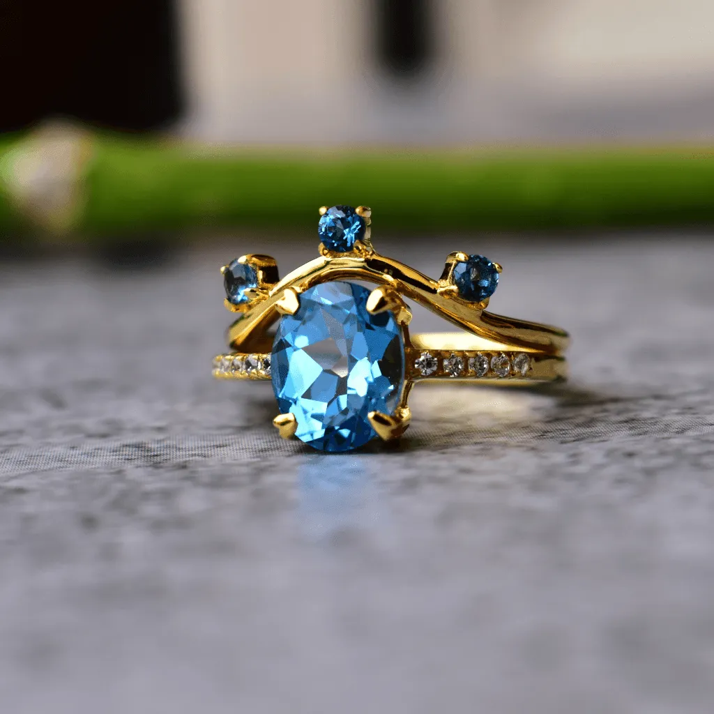 Oceanic Elegance - Blue Topaz Ring