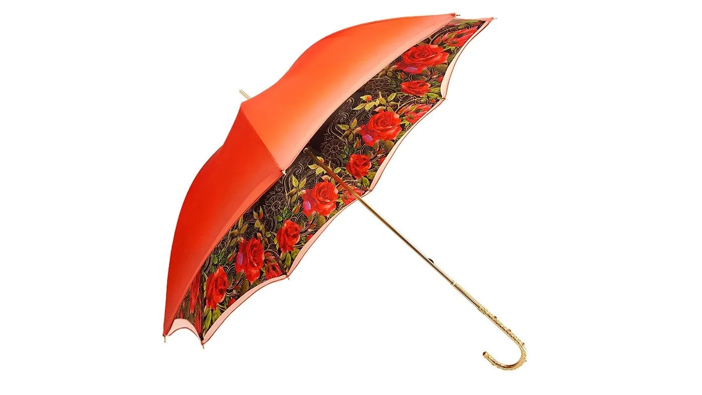 Orange Floral Umbrella, Double Canopy Luxury Ladies