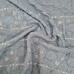 Premium Blue Tropical CutDana Thread Embroidery Georgette Fabric