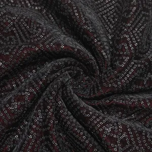 Premium Dark Red Sequins Embroidery Velvet Fabric