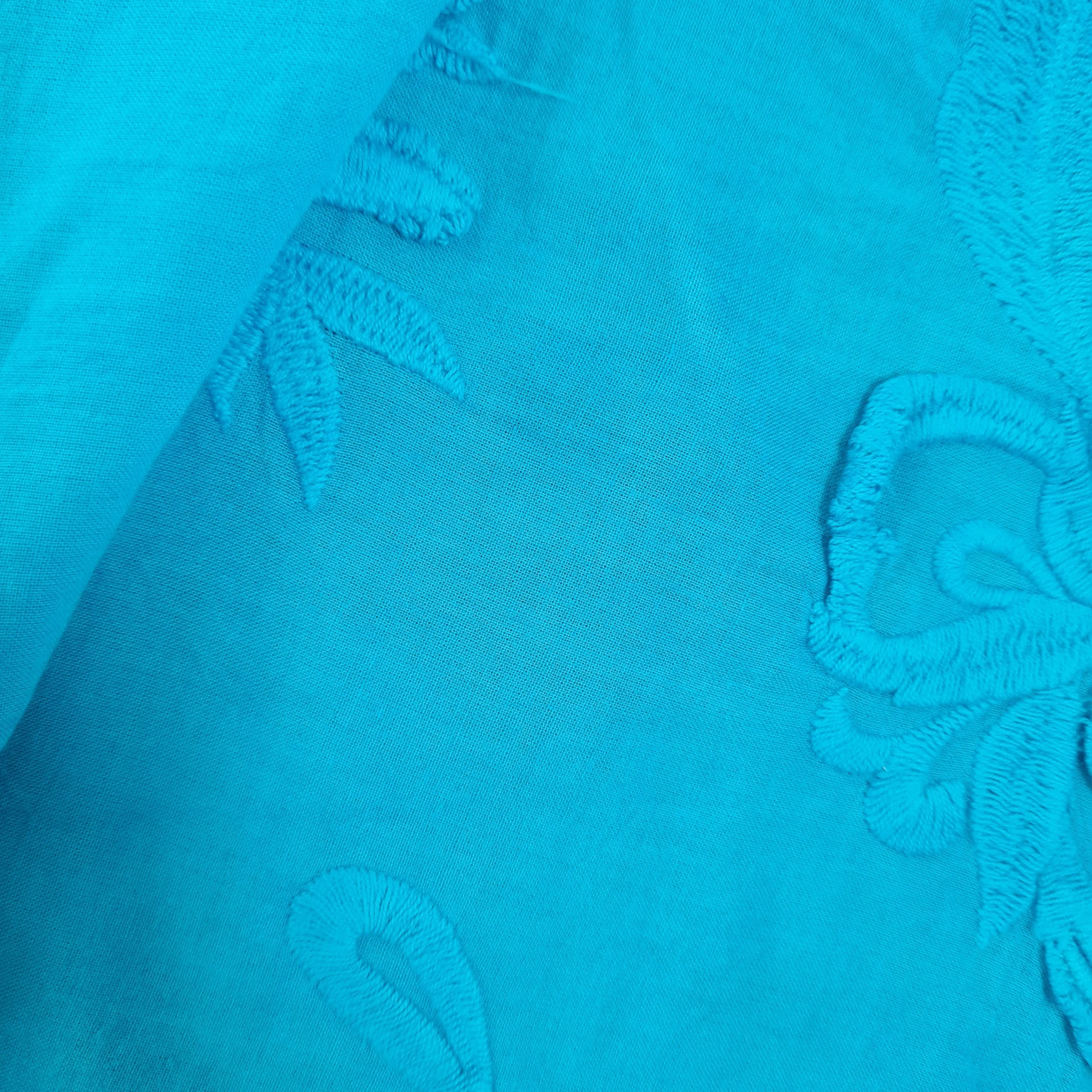 Premium Sky Blue 3D Embroidery Cotton Fabric