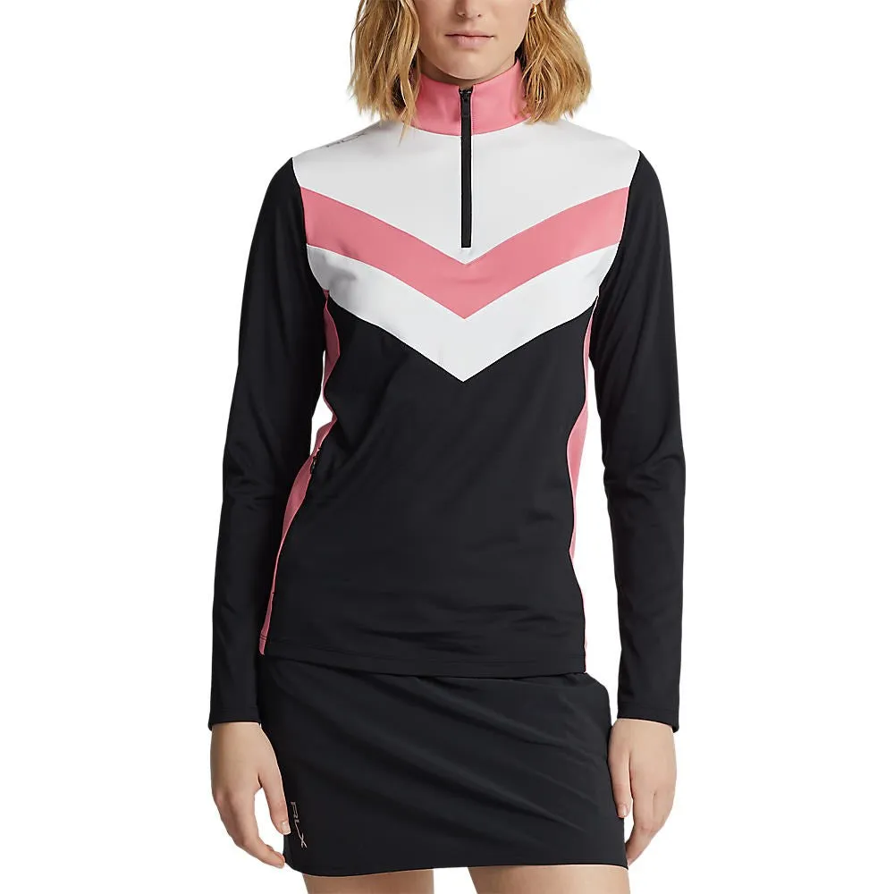 RLX Ralph Lauren Women's Power Stretch 1/4 Zip Pull Over - Polo Black/Desert Rose Multi