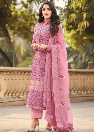 Rose Pink Viscose Jacquard Pant Style Salwar Kurta Set