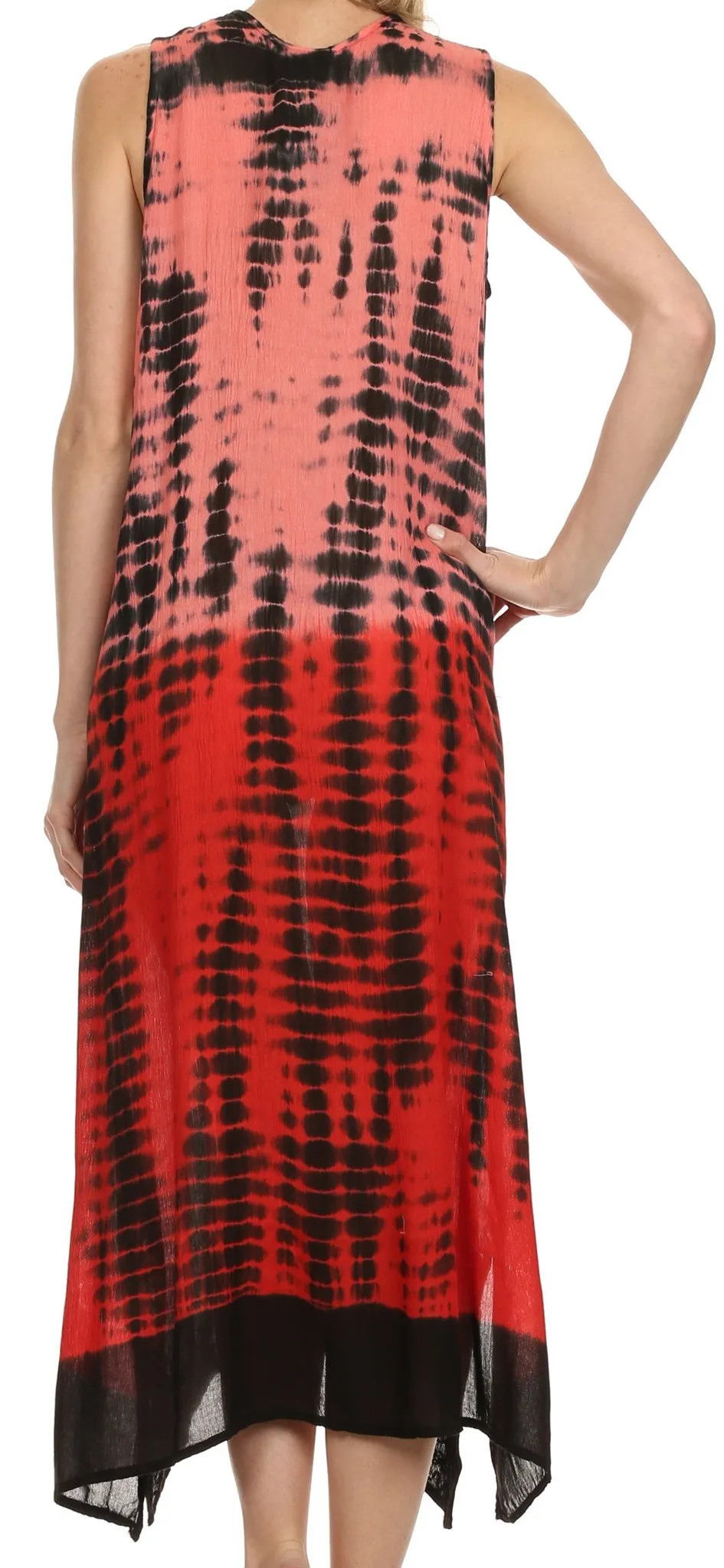 Sakkas Katherine Tie Dye Keyhole Neckline Embroidered Caftan Tank Dress