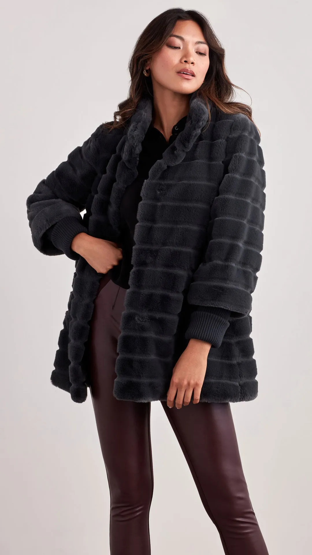 SHADOW STRIPE FAUX FUR COAT