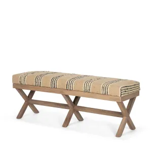 Solis Bench Beige/Black Fabric | Brown Wood