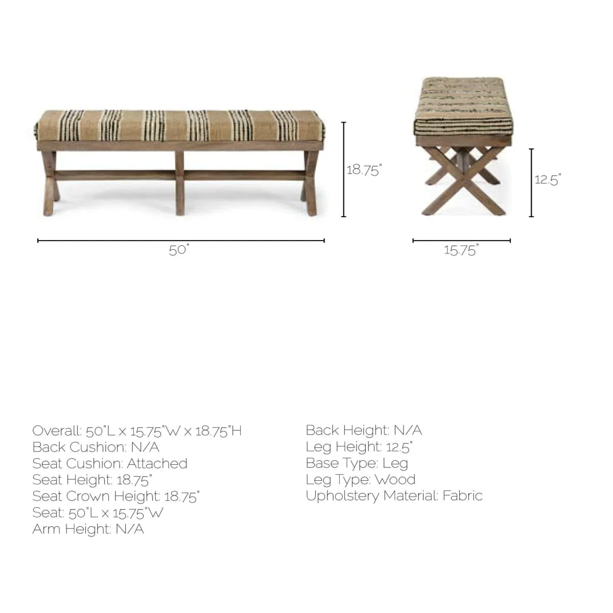 Solis Bench Beige/Black Fabric | Brown Wood