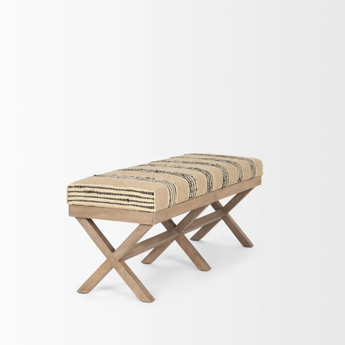 Solis Bench Beige/Black Fabric | Brown Wood