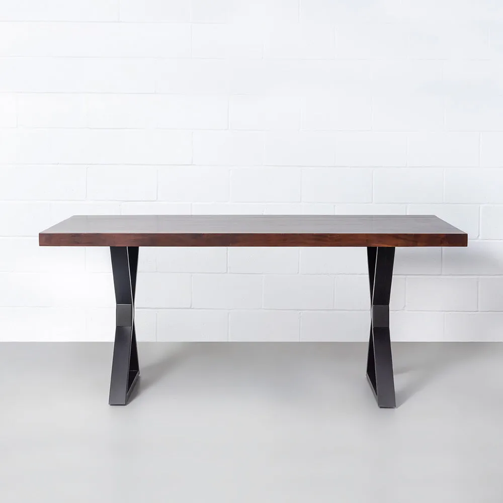 Straight Cut Acacia Dining Table With Black X Legs/Honey Walnut