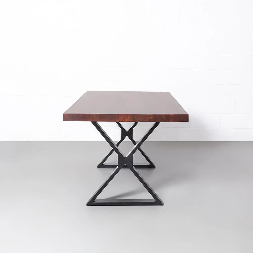 Straight Cut Acacia Dining Table With Black X Legs/Honey Walnut