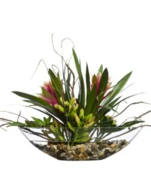 Tropical Bromeliads Yacht Silks Centerpiece Arrangement