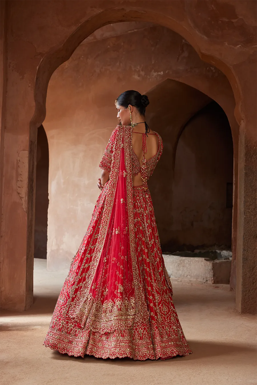 VIBRANT RED RAW SILK LEHENGA CHOLI SET